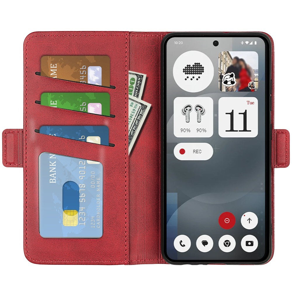 EIDERWOOD Nothing Phone (3a) Kunstlæder Flip Cover m. Pung & Ståfunktion - Rød
