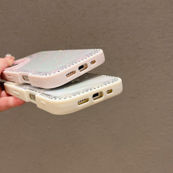 EIDERWOOD iPhone 16 Hybrid Cover m. Sløjfer og Rhinsten - Gennemsigtig / Lyserød