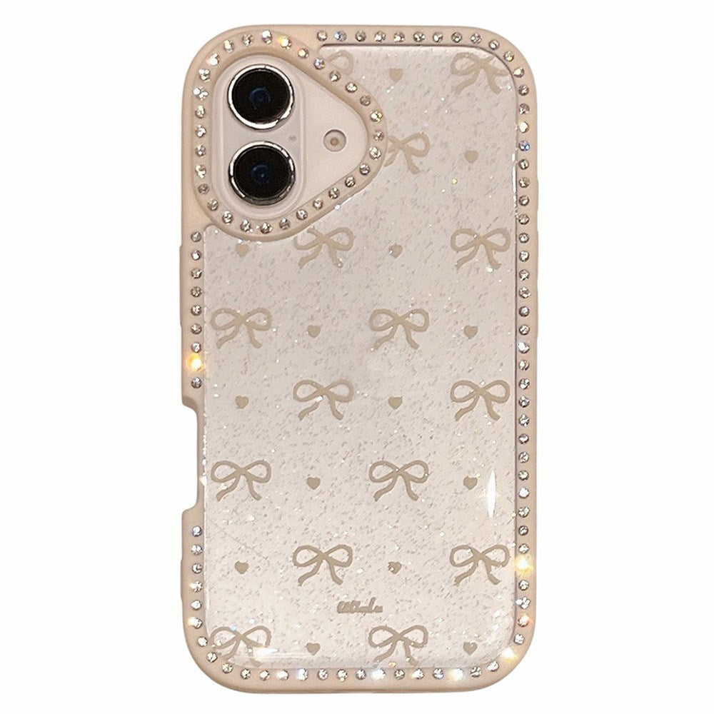 EIDERWOOD iPhone 16 Hybrid Cover m. Sløjfer og Rhinsten - Gennemsigtig / Hvid