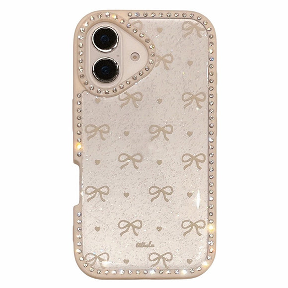 EIDERWOOD iPhone 16 Hybrid Cover m. Sløjfer og Rhinsten - Gennemsigtig / Hvid