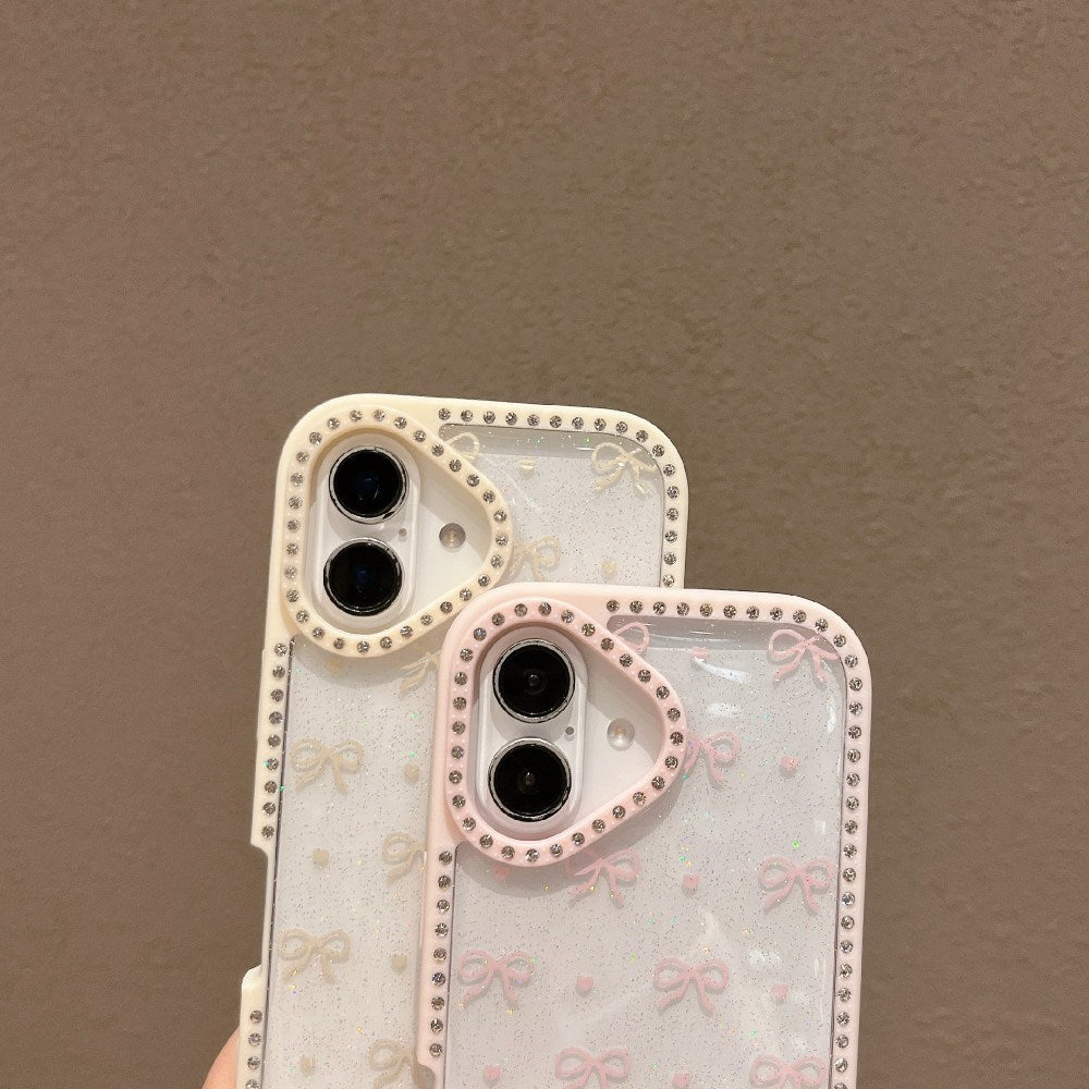 EIDERWOOD iPhone 16 Hybrid Cover m. Sløjfer og Rhinsten - Gennemsigtig / Hvid