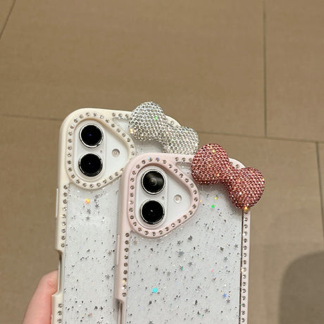 EIDERWOOD iPhone 16 Hybrid Cover m. 3D Sløjfe og Rhinsten - Gennemsigtig / Lyserød
