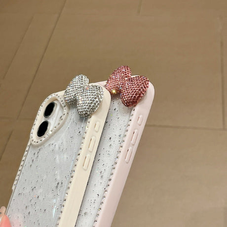 EIDERWOOD iPhone 16 Hybrid Cover m. 3D Sløjfe og Rhinsten - Gennemsigtig / Lyserød