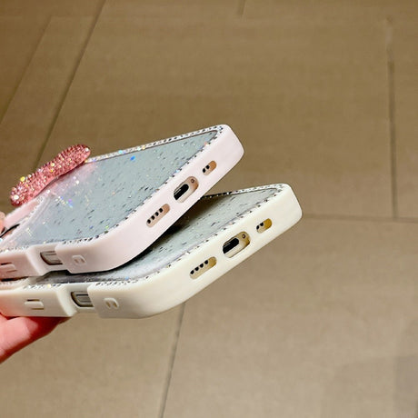 EIDERWOOD iPhone 16 Hybrid Cover m. 3D Sløjfe og Rhinsten - Gennemsigtig / Lyserød