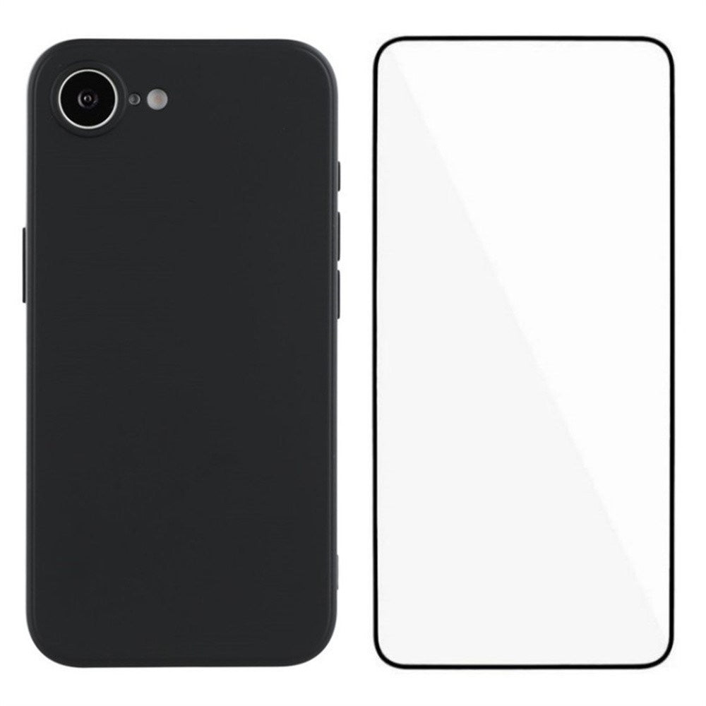 iPhone 17e / 16e Beskyttelsessæt m. Fleksibelt Plastik Cover & Skærmbeskyttelsesglas - Sort