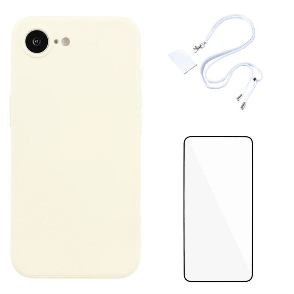 iPhone 17e / 16e Sæt m. Fleksibelt Plastik Cover - Skærmbeskyttelse - Strop - Hvid