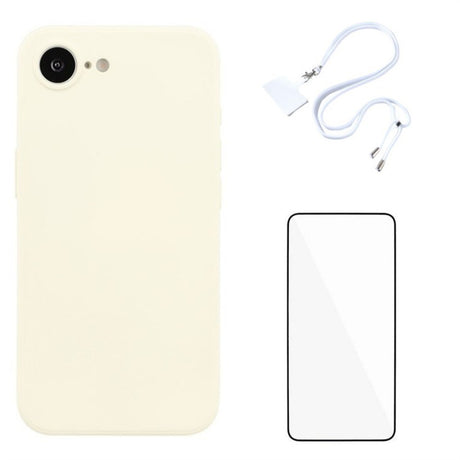 iPhone 17e / 16e Sæt m. Fleksibelt Plastik Cover - Skærmbeskyttelse - Strop - Hvid