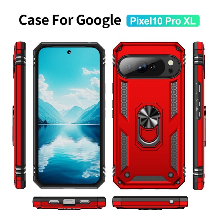EIDERWOOD Google Pixel 10 Pro XL Hybrid Håndværker Cover m. 360 Roterbar Kickstand - Rød