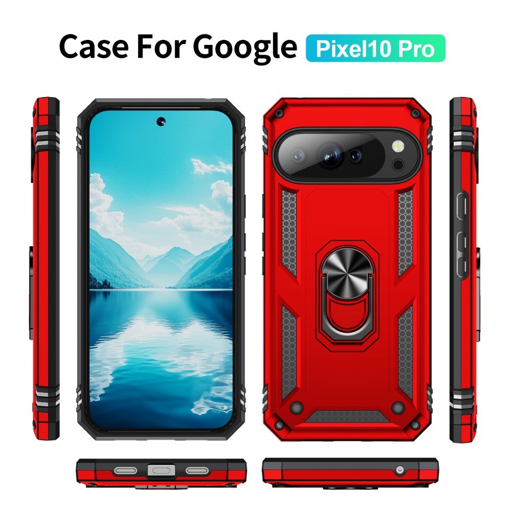 EIDERWOOD Google Pixel 10 / 10 Pro Håndværkercover m. 360 Roterbar Kickstand - Rød