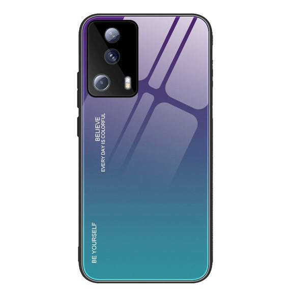 Xiaomi 13 Lite Cover m. Glas Bagside - Hello - Lilla / Blå