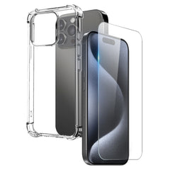 NORTHJO iPhone 15 Pro Max 2-i-1 Beskyttelsessæt m. Stødabsorberende Fleksibelt Plastik Cover & Hærdet Skærmbeskyttelsesglas - Gennemsigtig