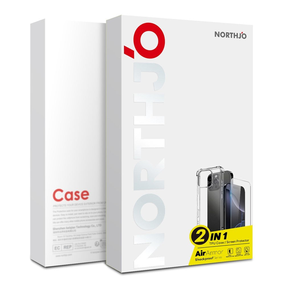 NORTHJO iPhone 15 Pro Max 2-i-1 Beskyttelsessæt m. Stødabsorberende Fleksibelt Plastik Cover & Hærdet Skærmbeskyttelsesglas - Gennemsigtig