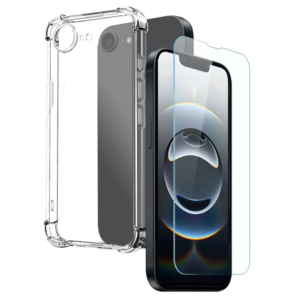 NORTHJO iPhone 17e / 16e 2-i-1 Beskyttelsessæt m. Stødabsorberende Fleksibelt Plastik Cover & Hærdet Skærmbeskyttelsesglas - Gennemsigtig