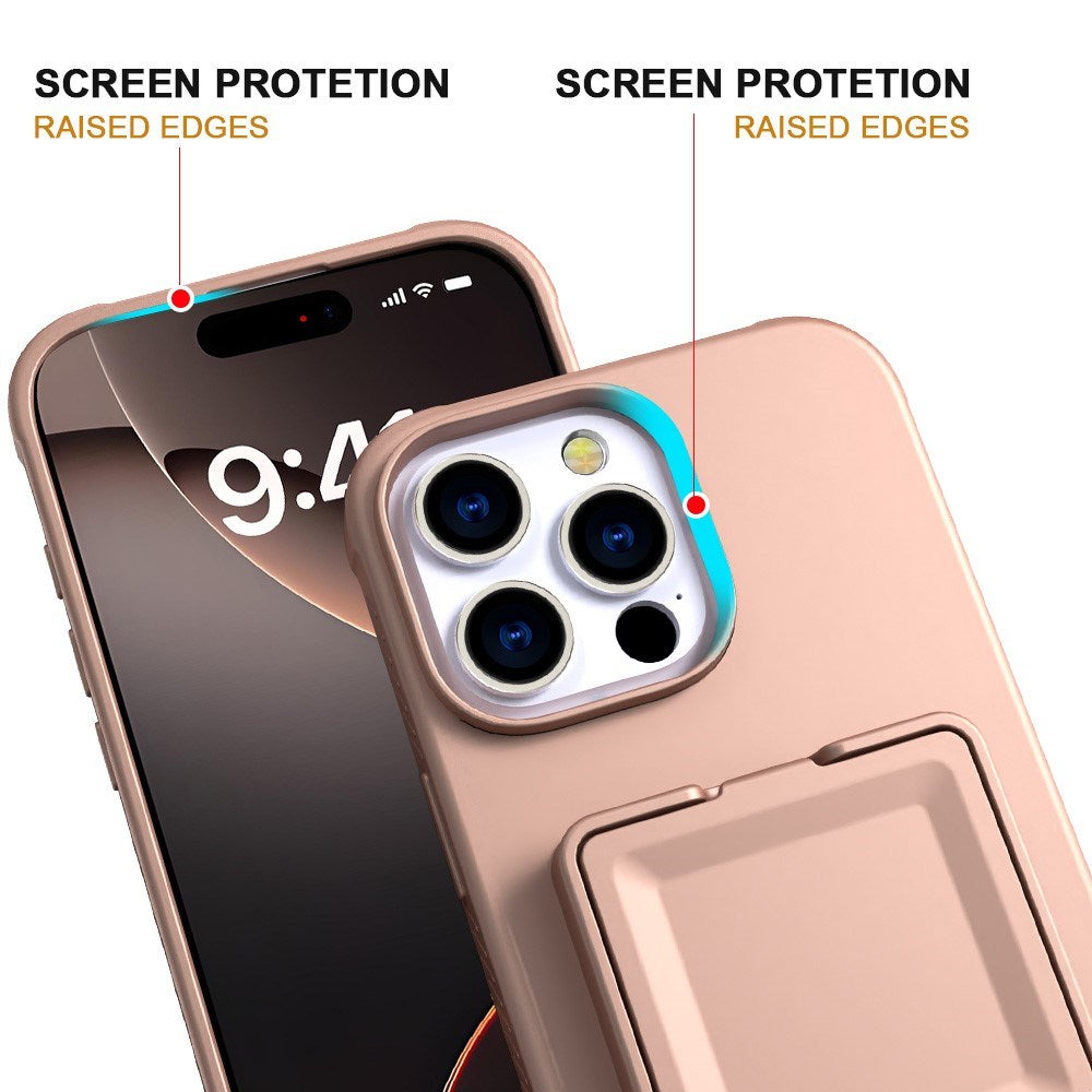 EIDERWOOD iPhone 16 Pro Max Fleksibelt Plastik Cover m. Kortholder & Indbygget Spejl - Rose Gold