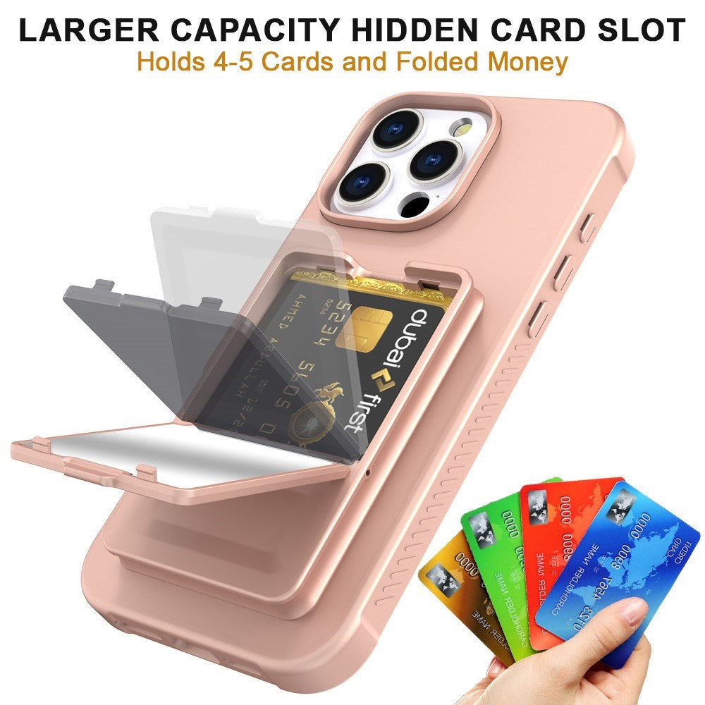 EIDERWOOD iPhone 16 Pro Max Fleksibelt Plastik Cover m. Kortholder & Indbygget Spejl - Rose Gold