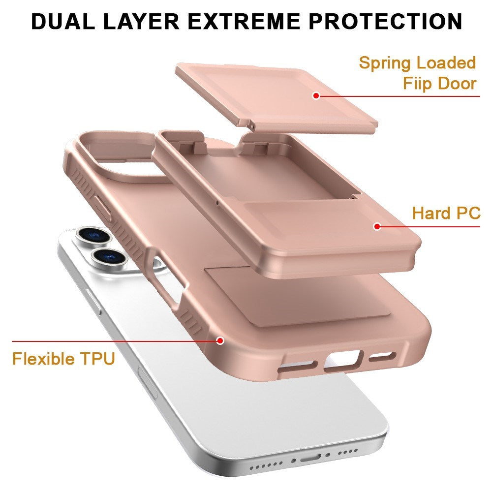 EIDERWOOD iPhone 16 Pro Max Fleksibelt Plastik Cover m. Kortholder & Indbygget Spejl - Rose Gold