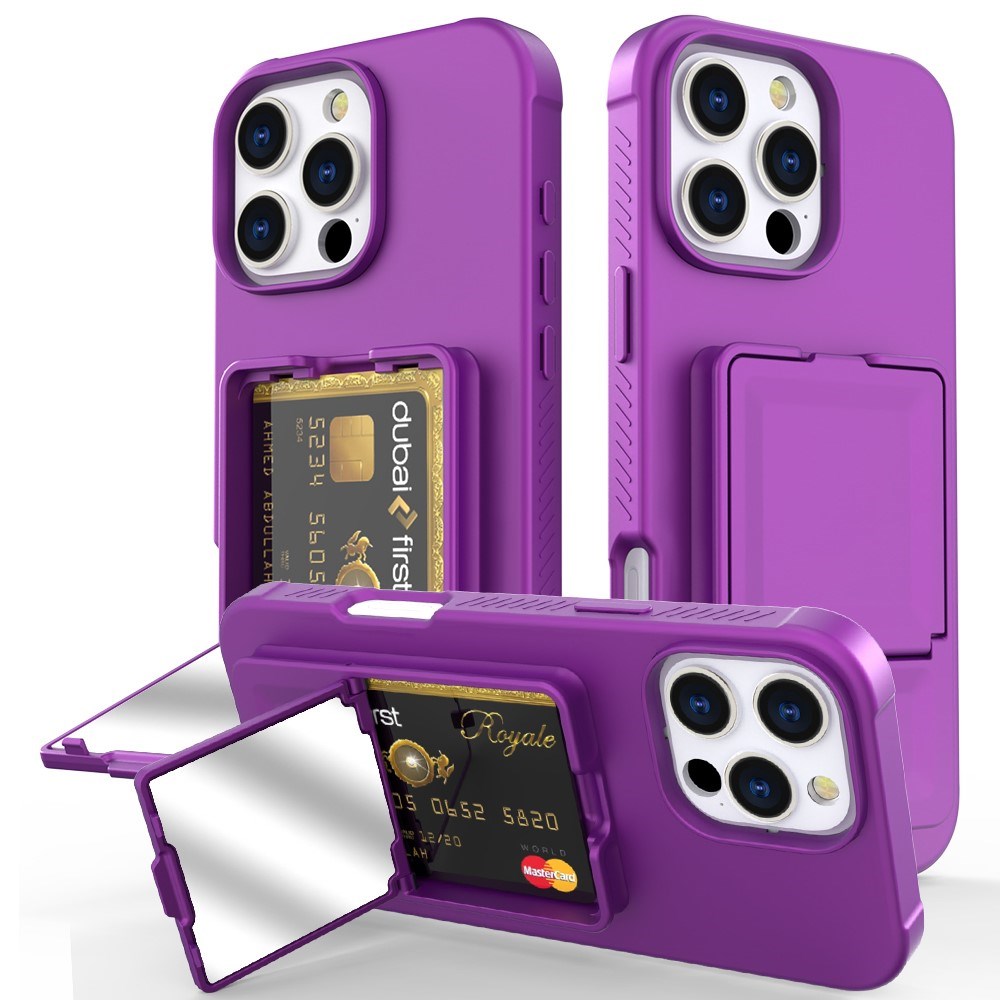 EIDERWOOD iPhone 16 Pro Max Fleksibelt Plastik Cover m. Kortholder & Indbygget Spejl - Mørkelilla