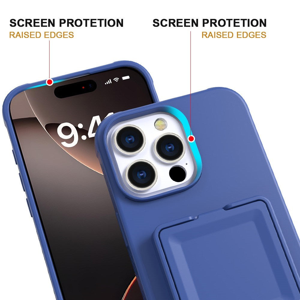 EIDERWOOD iPhone 16 Pro Max Fleksibelt Plastik Cover m. Kortholder & Indbygget Spejl - Blå