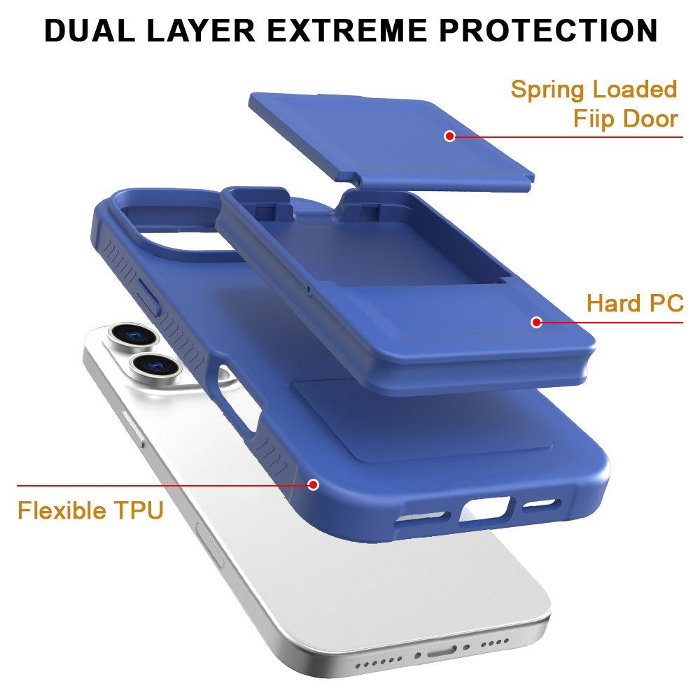 EIDERWOOD iPhone 16 Pro Max Fleksibelt Plastik Cover m. Kortholder & Indbygget Spejl - Blå
