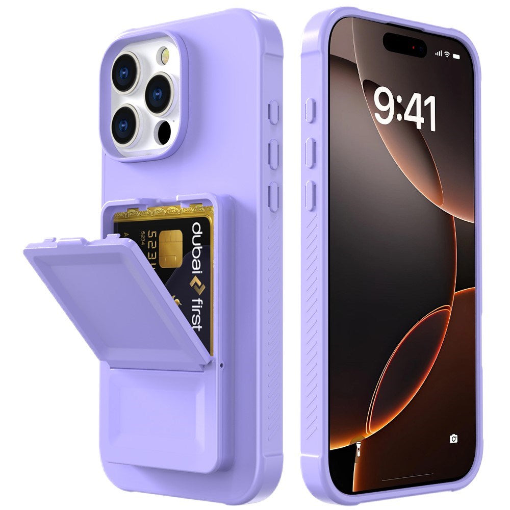 EIDERWOOD iPhone 16 Pro Max Fleksibelt Plastik Cover m. Kortholder & Indbygget Spejl - Lilla