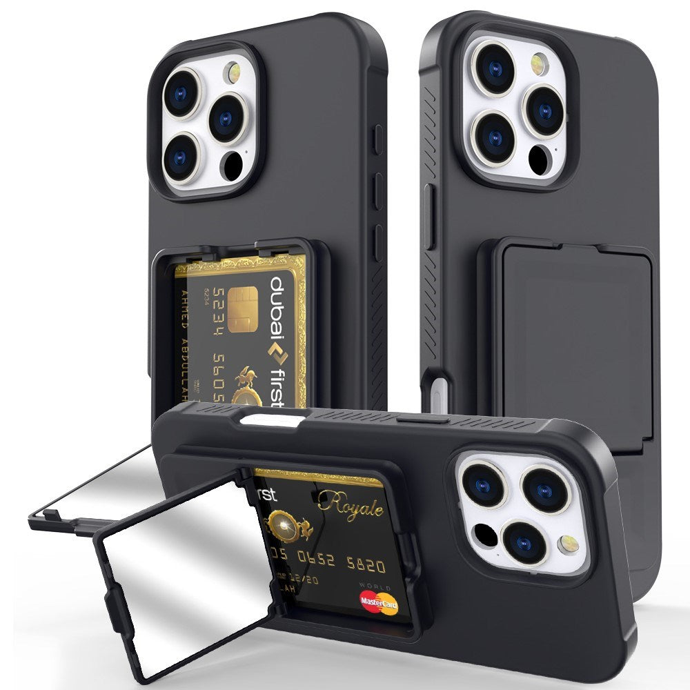 EIDERWOOD iPhone 16 Pro Max Fleksibelt Plastik Cover m. Kortholder & Indbygget Spejl - Sort