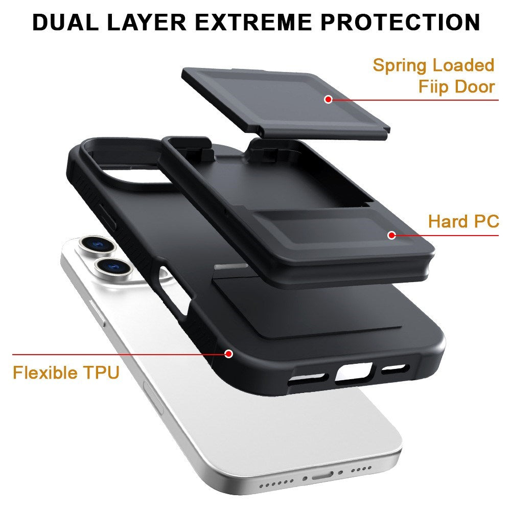 EIDERWOOD iPhone 16 Pro Max Fleksibelt Plastik Cover m. Kortholder & Indbygget Spejl - Sort