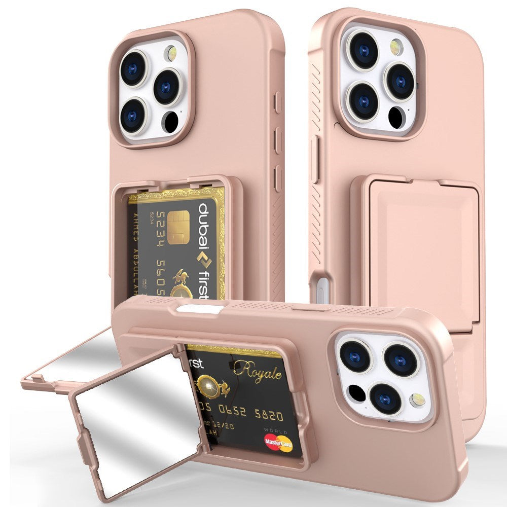 EIDERWOOD iPhone 16 Pro Fleksibelt Plastik Cover m. Kortholder & Indbygget Spejl - Rose Gold