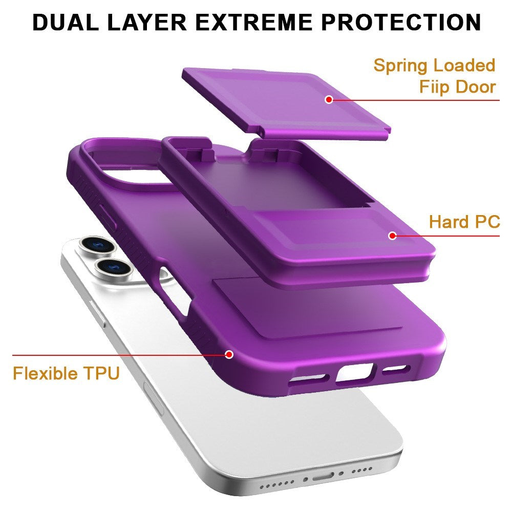 EIDERWOOD iPhone 16 Pro Fleksibelt Plastik Cover m. Kortholder & Indbygget Spejl - Mørkelilla