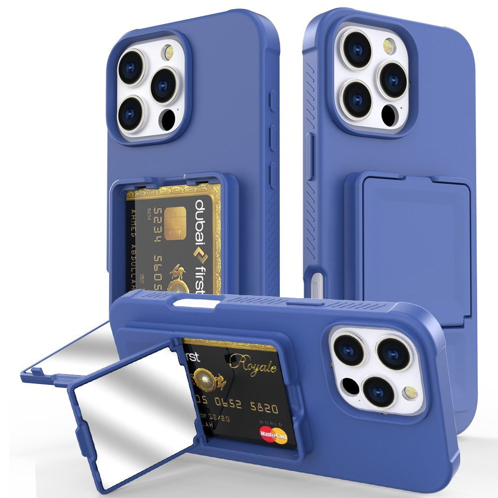 EIDERWOOD iPhone 16 Pro Fleksibelt Plastik Cover m. Kortholder & Indbygget Spejl - Blå
