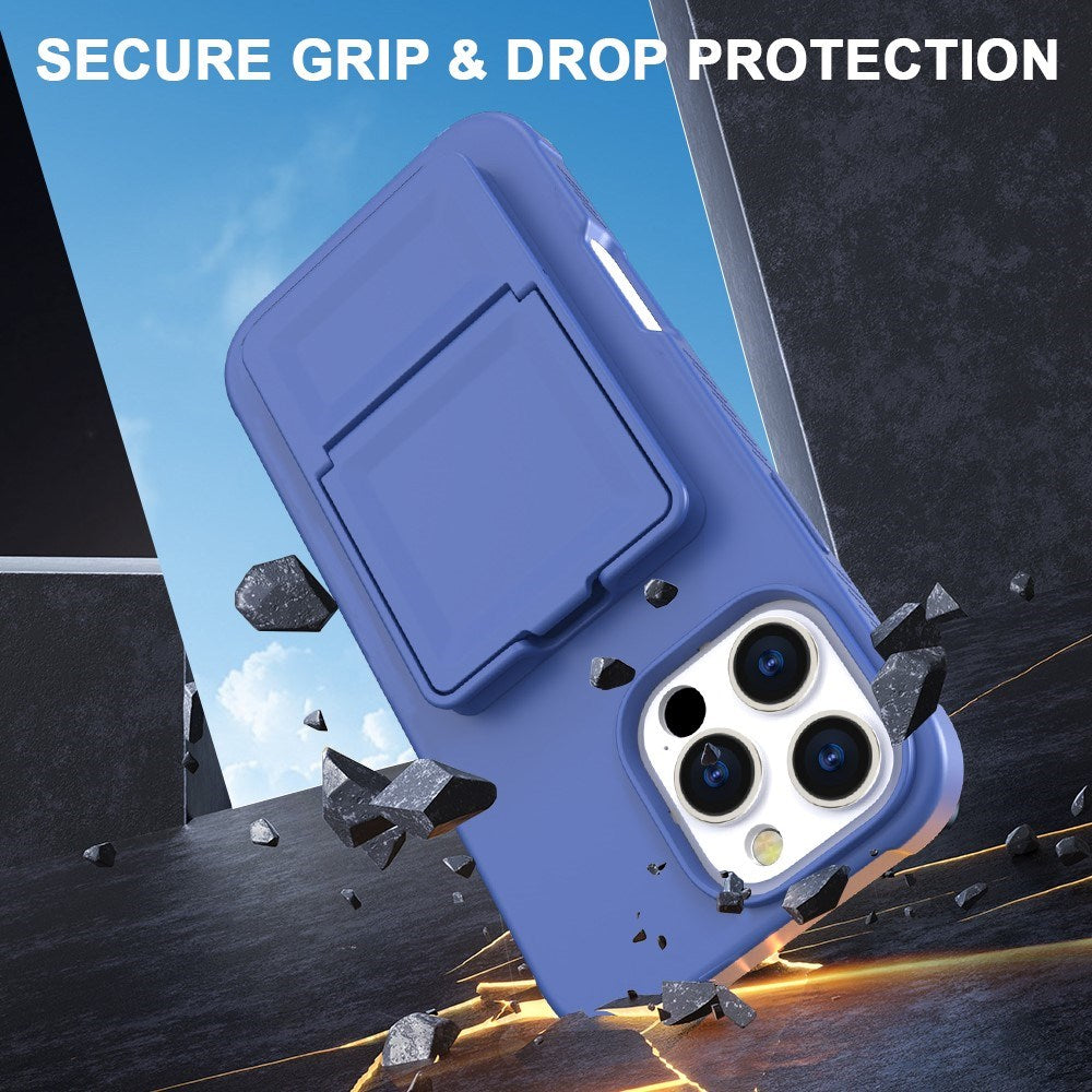 EIDERWOOD iPhone 16 Pro Fleksibelt Plastik Cover m. Kortholder & Indbygget Spejl - Blå