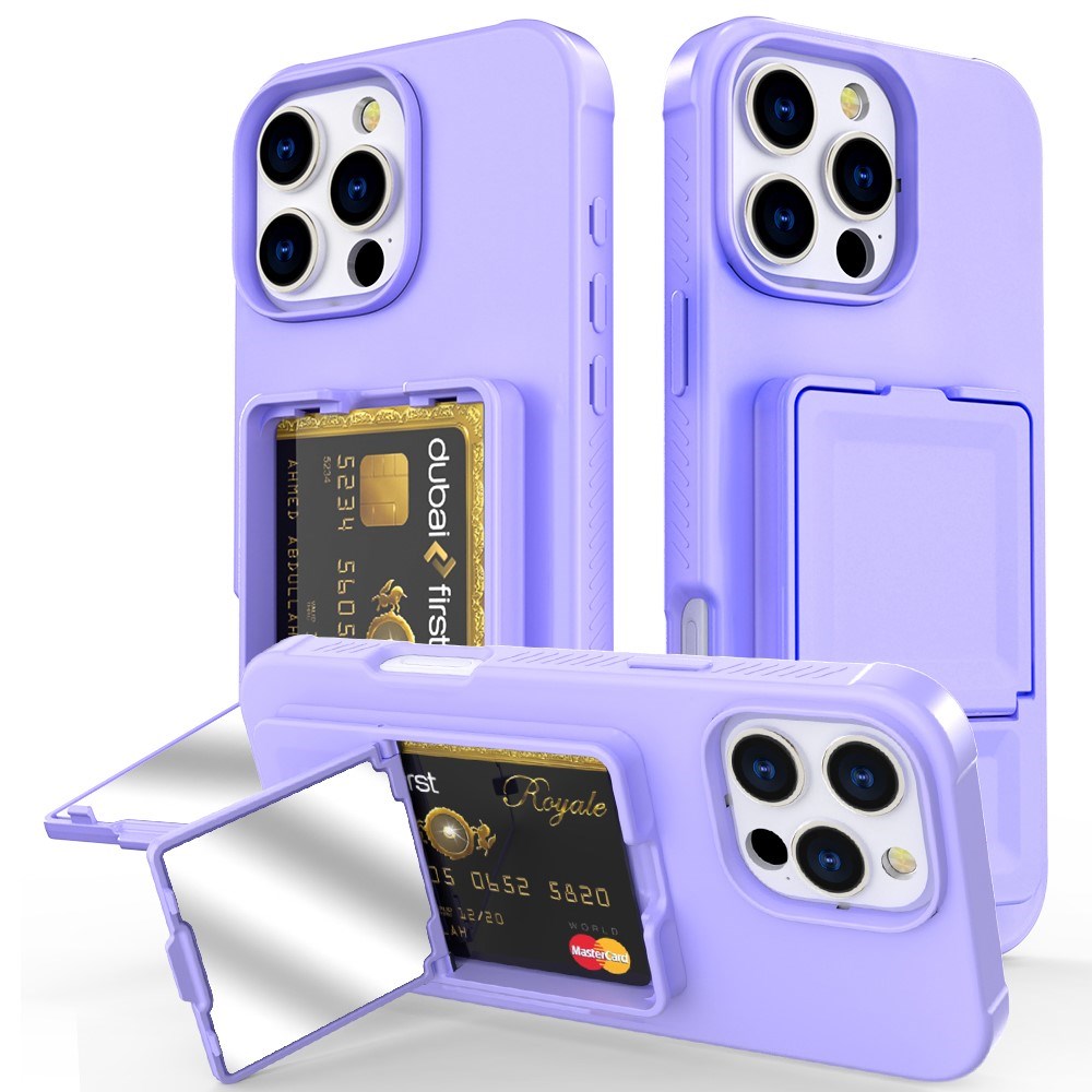EIDERWOOD iPhone 16 Pro Fleksibelt Plastik Cover m. Kortholder & Indbygget Spejl - Lilla