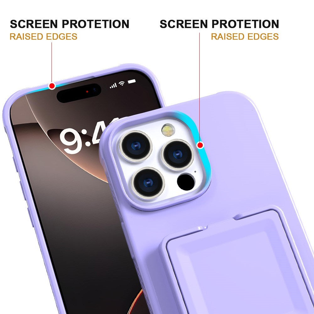 EIDERWOOD iPhone 16 Pro Fleksibelt Plastik Cover m. Kortholder & Indbygget Spejl - Lilla