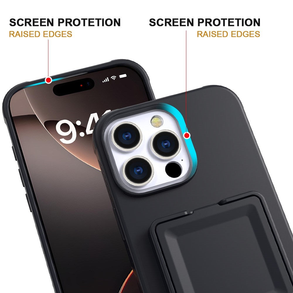 EIDERWOOD iPhone 16 Pro Fleksibelt Plastik Cover m. Kortholder & Indbygget Spejl - Sort
