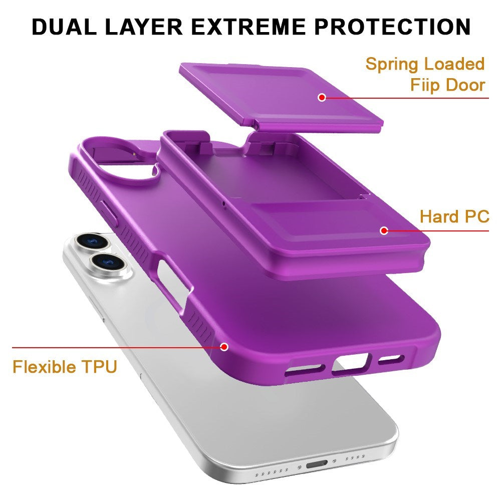 EIDERWOOD iPhone 16 Plus Fleksibelt Plastik Cover m. Kortholder & Indbygget Spejl - Mørkelilla