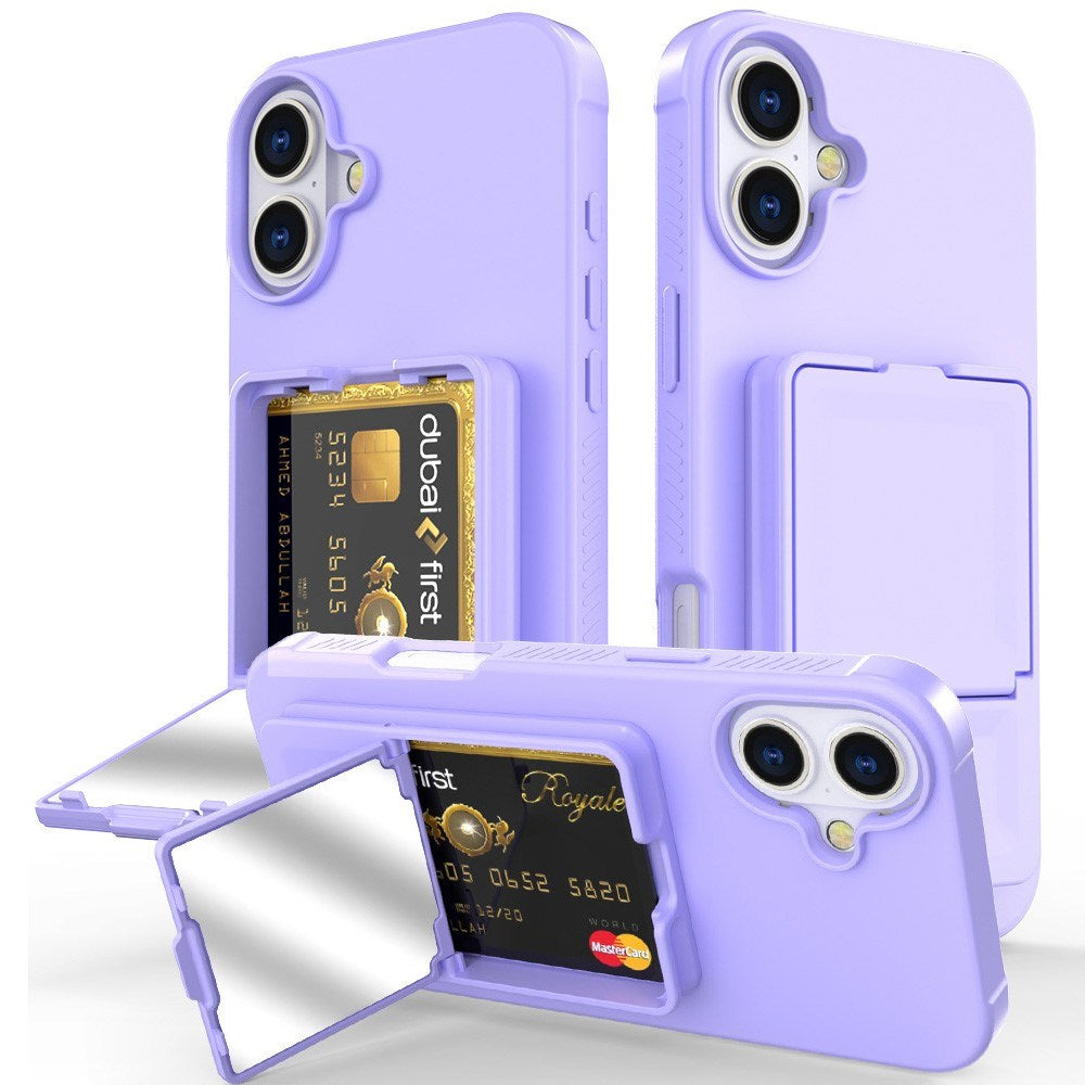 EIDERWOOD iPhone 16 Plus Fleksibelt Plastik Cover m. Kortholder & Indbygget Spejl - Lilla