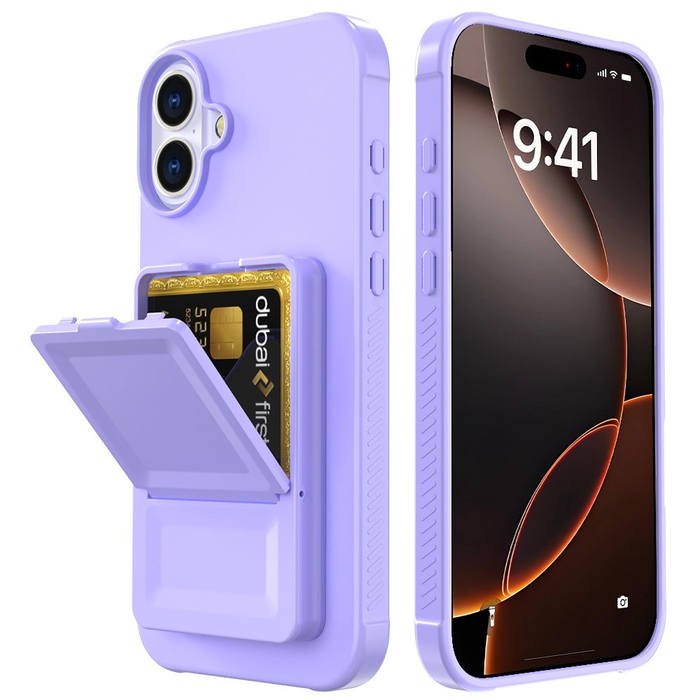 EIDERWOOD iPhone 16 Plus Fleksibelt Plastik Cover m. Kortholder & Indbygget Spejl - Lilla