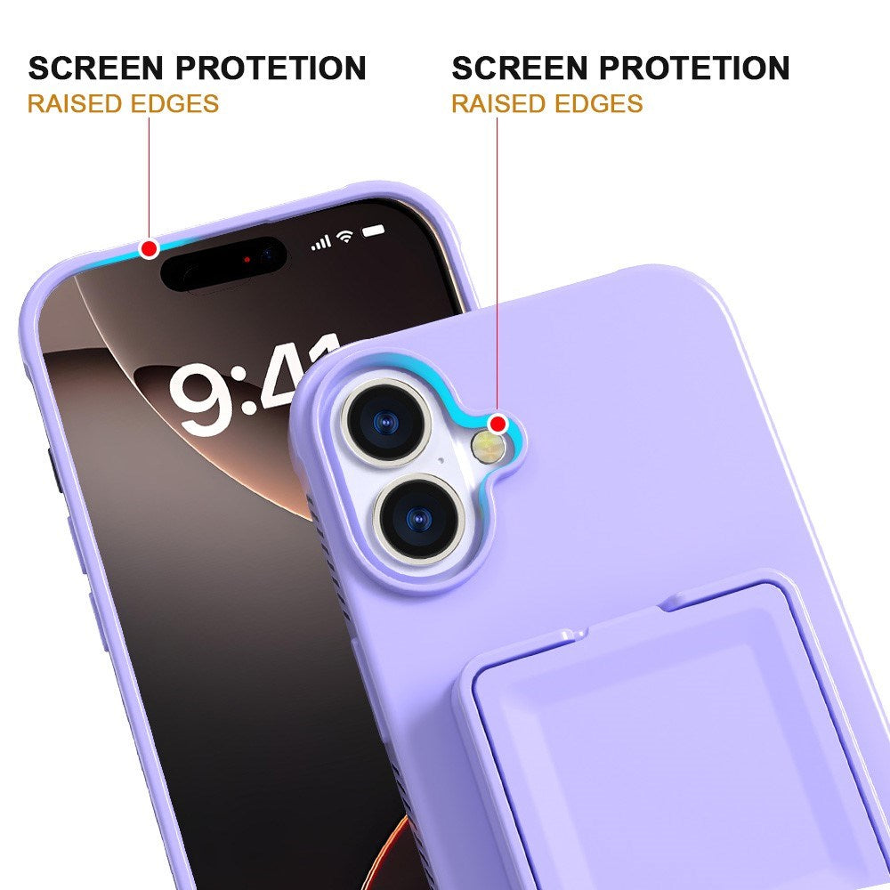 EIDERWOOD iPhone 16 Plus Fleksibelt Plastik Cover m. Kortholder & Indbygget Spejl - Lilla