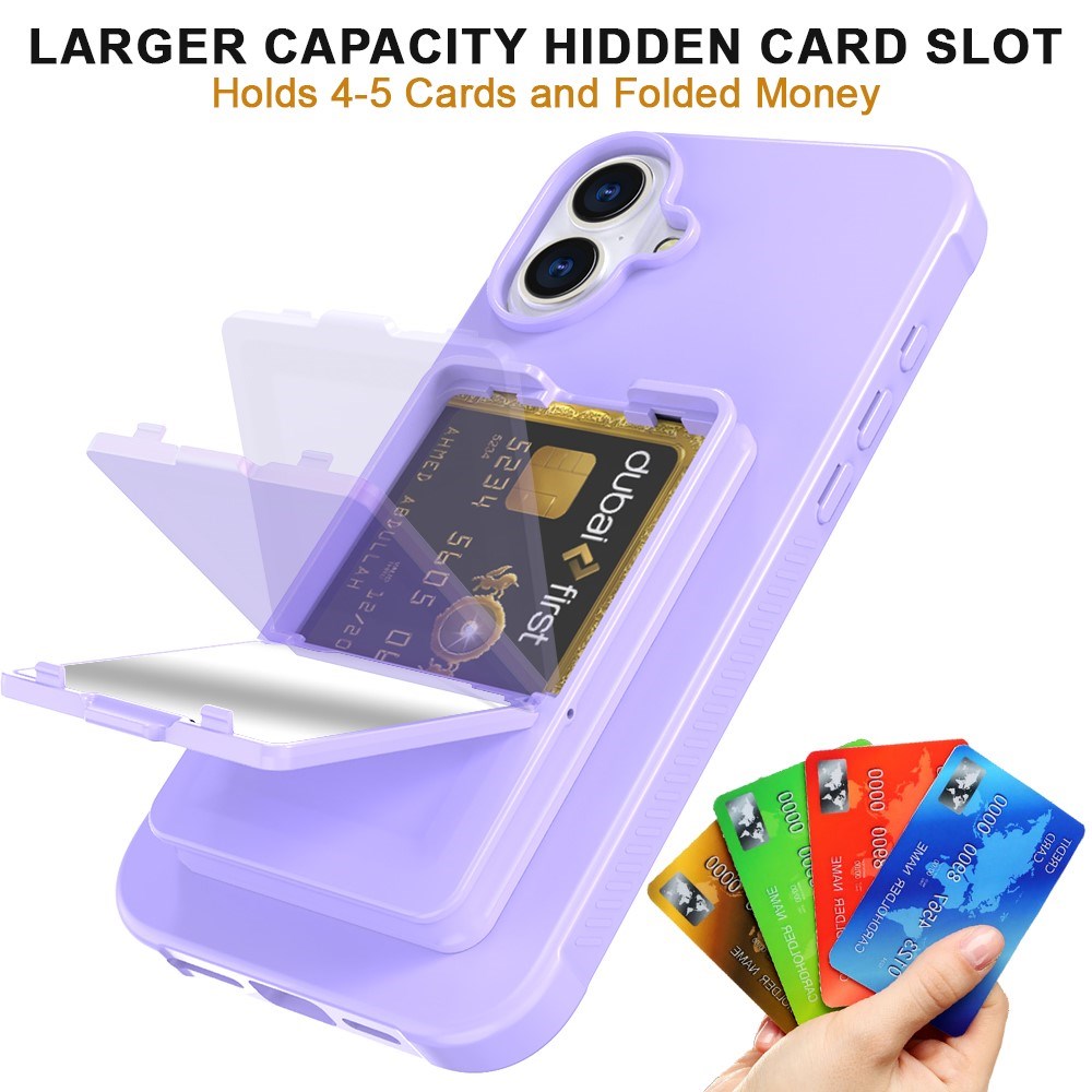 EIDERWOOD iPhone 16 Plus Fleksibelt Plastik Cover m. Kortholder & Indbygget Spejl - Lilla
