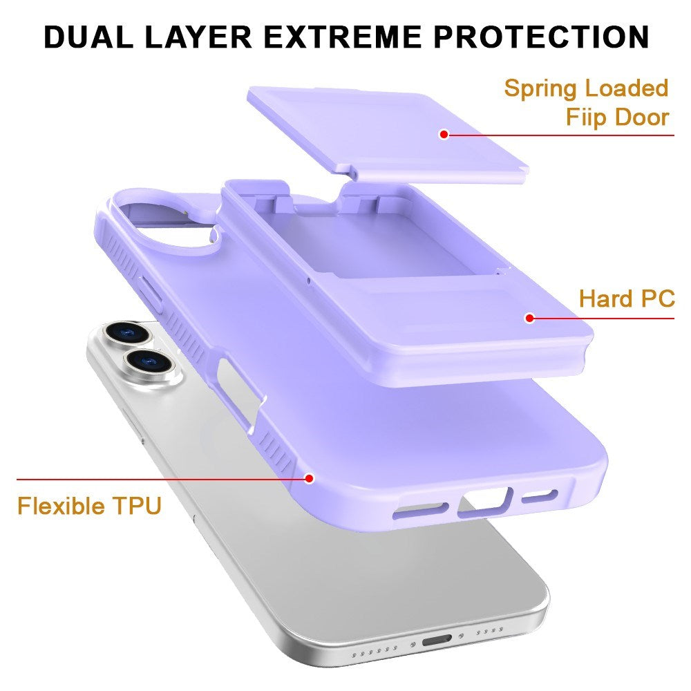EIDERWOOD iPhone 16 Plus Fleksibelt Plastik Cover m. Kortholder & Indbygget Spejl - Lilla