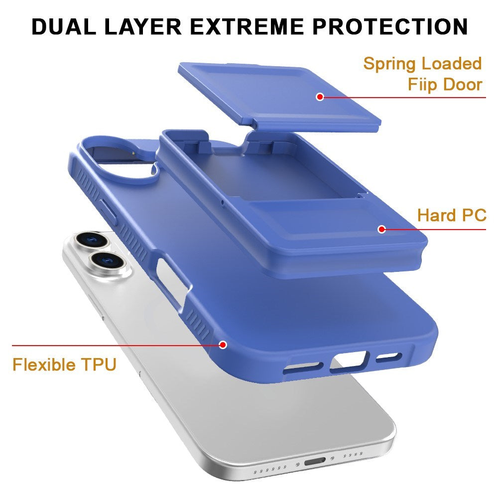 EIDERWOOD iPhone 16 Plus Fleksibelt Plastik Cover m. Kortholder & Indbygget Spejl - Blå