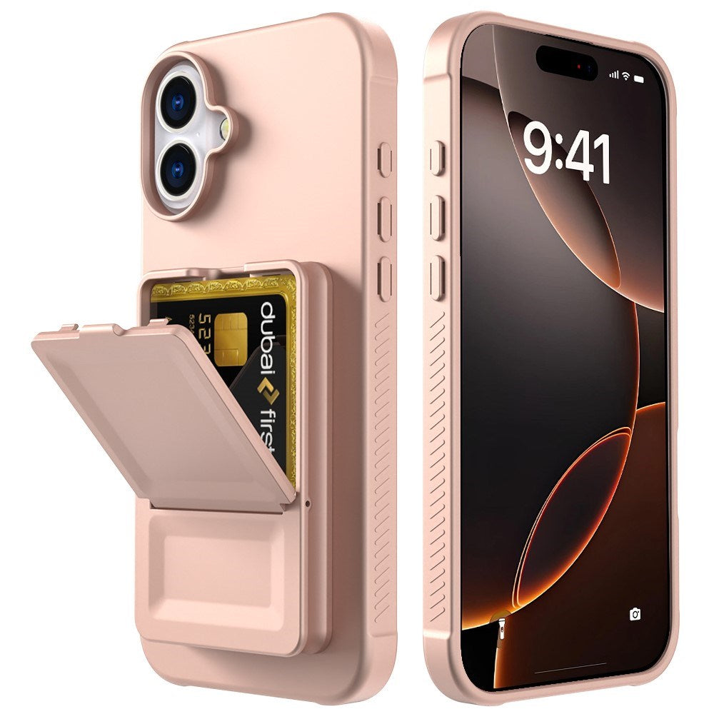 EIDERWOOD iPhone 16 Fleksibelt Plastik Cover m. Kortholder & Indbygget Spejl - Rose Gold
