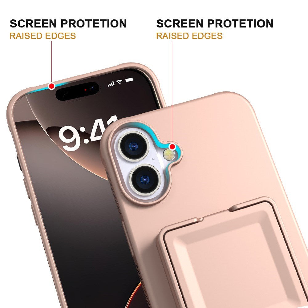 EIDERWOOD iPhone 16 Fleksibelt Plastik Cover m. Kortholder & Indbygget Spejl - Rose Gold