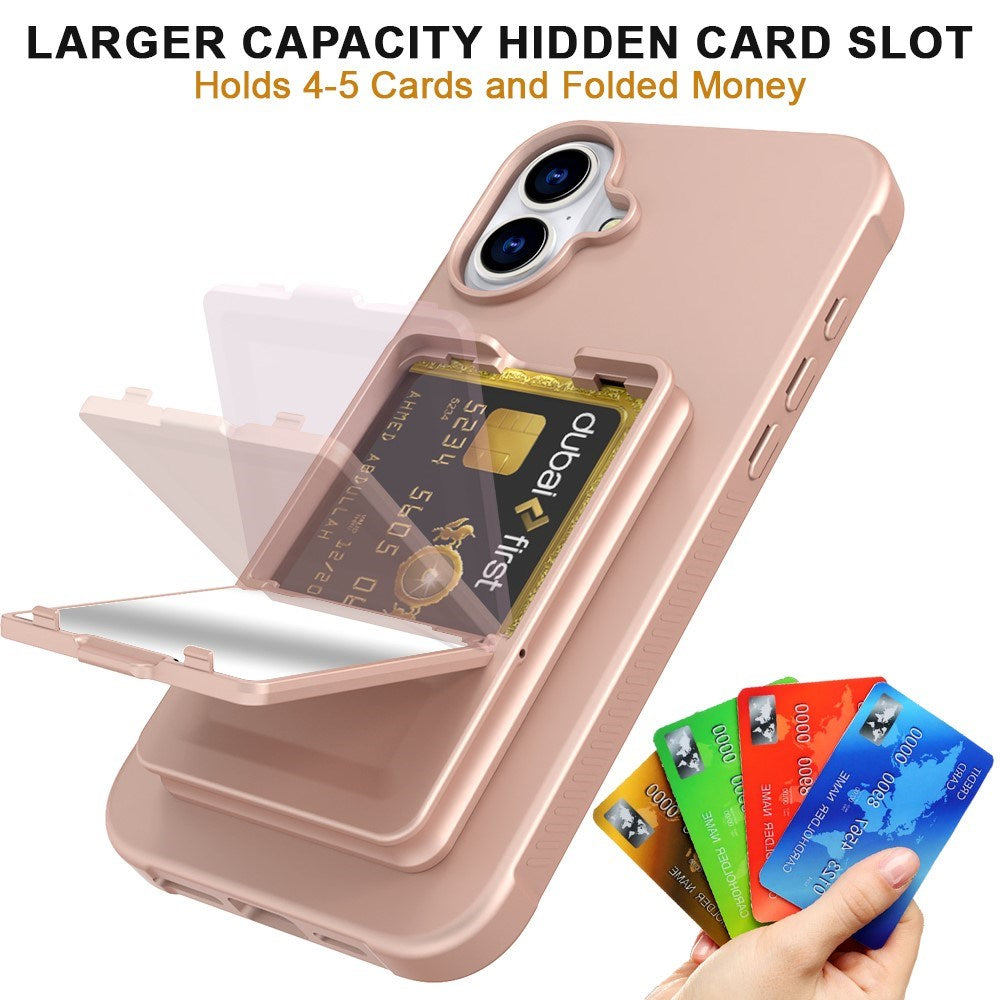 EIDERWOOD iPhone 16 Fleksibelt Plastik Cover m. Kortholder & Indbygget Spejl - Rose Gold