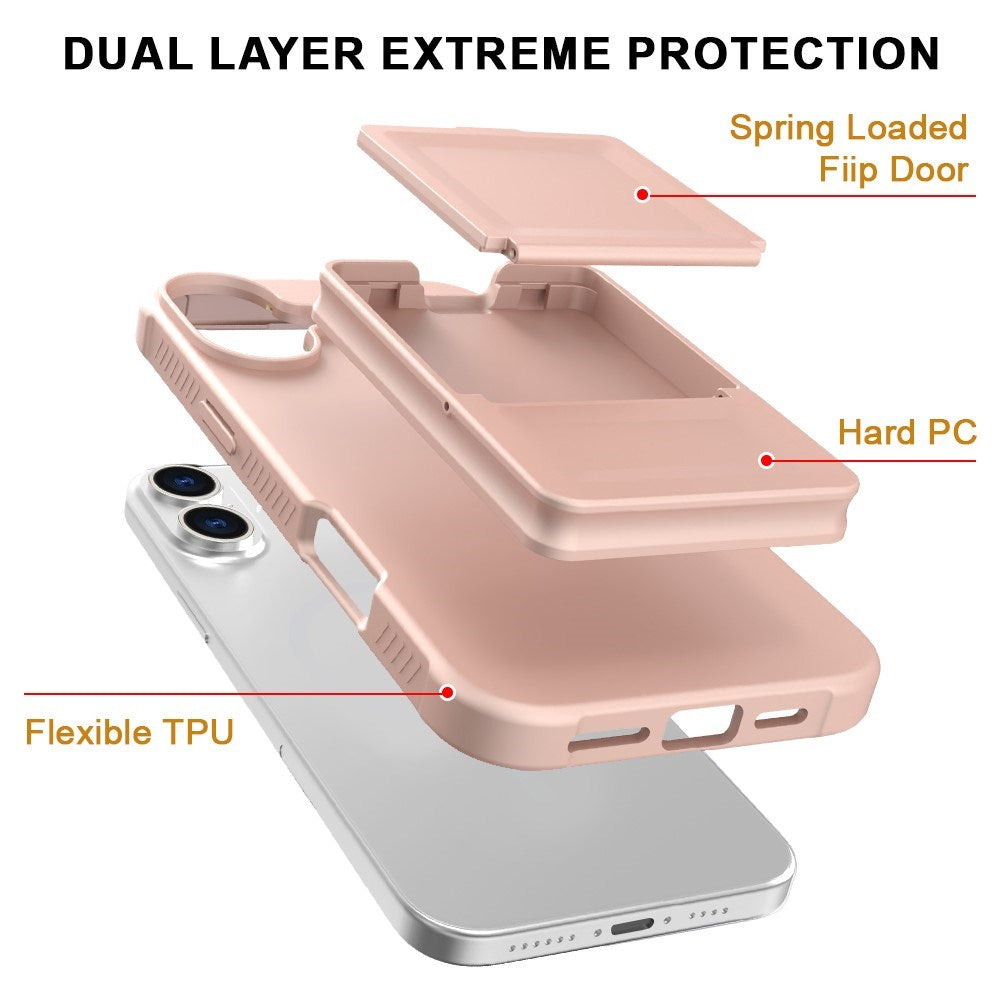 EIDERWOOD iPhone 16 Fleksibelt Plastik Cover m. Kortholder & Indbygget Spejl - Rose Gold