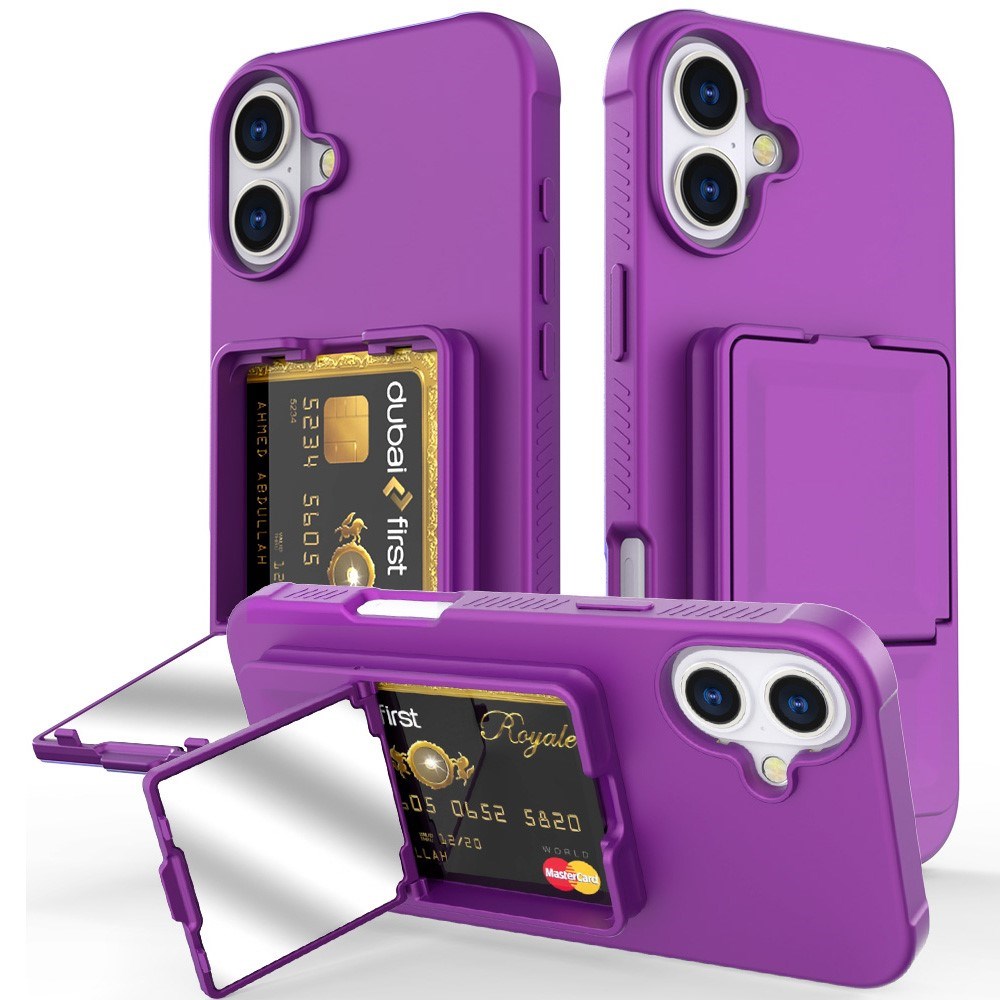 EIDERWOOD iPhone 16 Fleksibelt Plastik Cover m. Kortholder & Indbygget Spejl - Mørkelilla