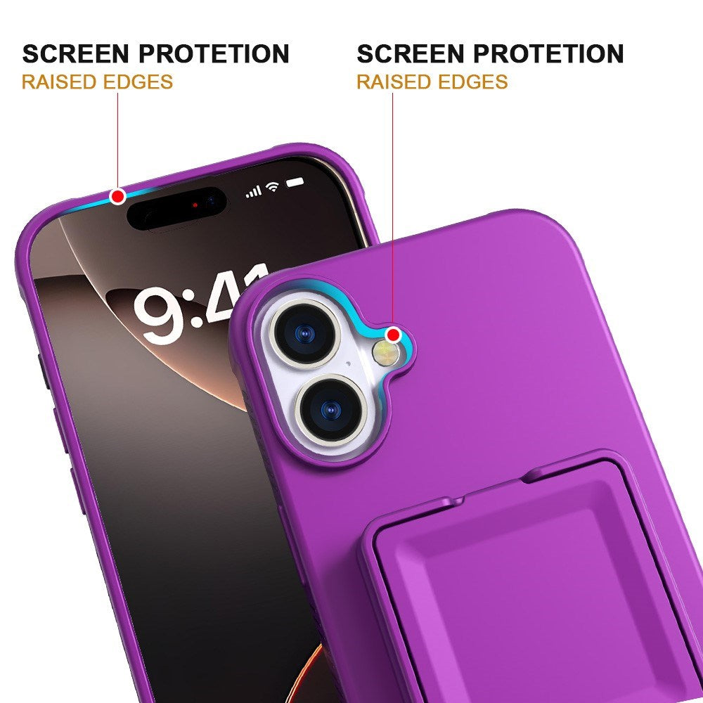 EIDERWOOD iPhone 16 Fleksibelt Plastik Cover m. Kortholder & Indbygget Spejl - Mørkelilla