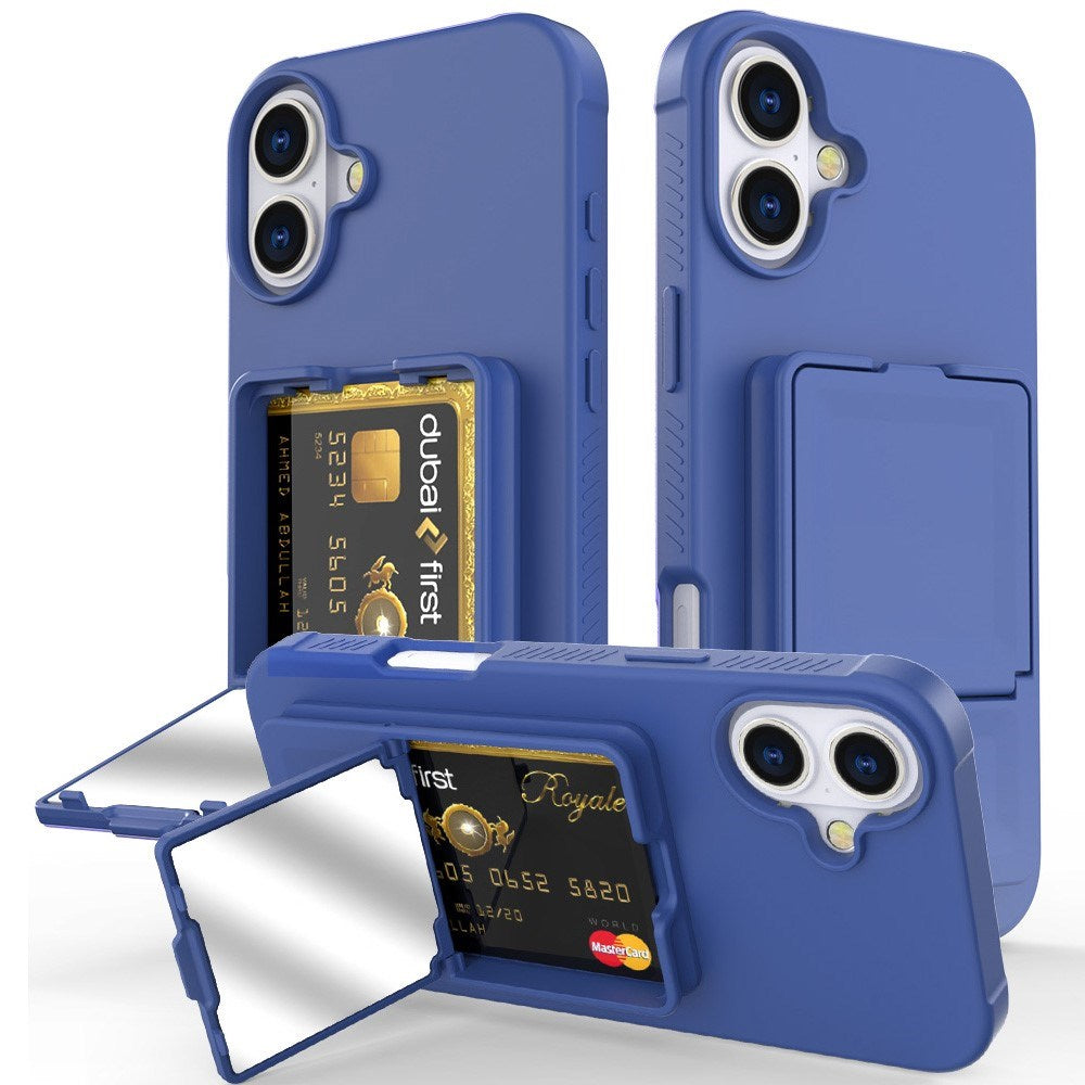 EIDERWOOD iPhone 16 Fleksibelt Plastik Cover m. Kortholder & Indbygget Spejl - Blå