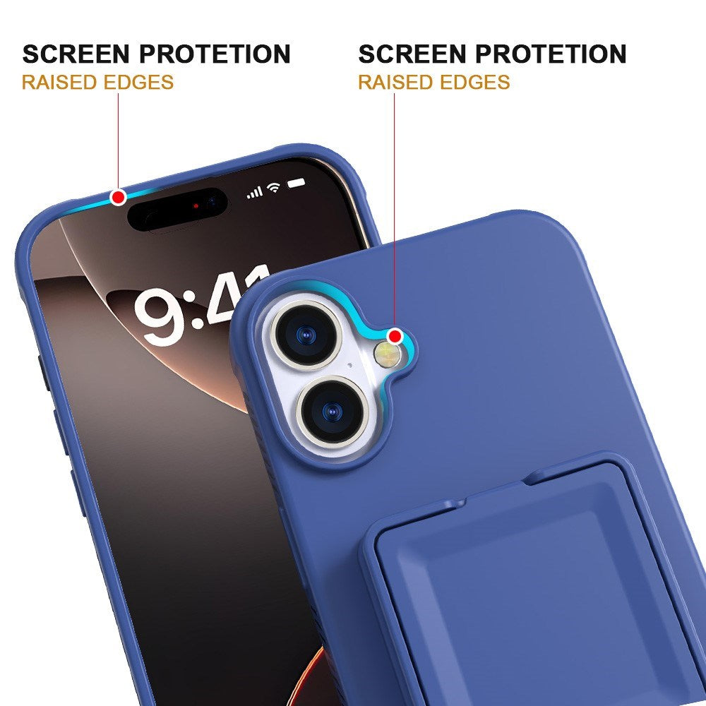 EIDERWOOD iPhone 16 Fleksibelt Plastik Cover m. Kortholder & Indbygget Spejl - Blå