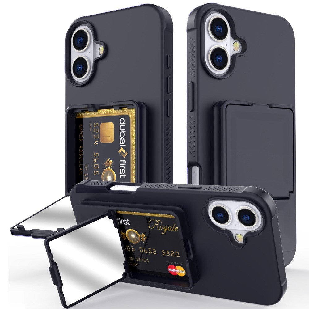 EIDERWOOD iPhone 16 Fleksibelt Plastik Cover m. Kortholder & Indbygget Spejl - Sort