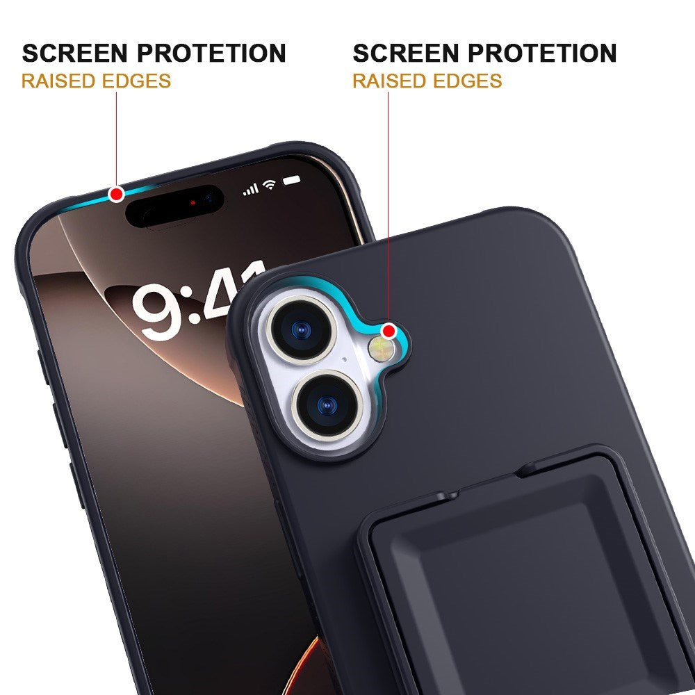EIDERWOOD iPhone 16 Fleksibelt Plastik Cover m. Kortholder & Indbygget Spejl - Sort